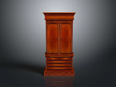 Elegant Traditional Wooden Cabinet Featuring Carved Details Double Doors and Bottom Drawers 3d model