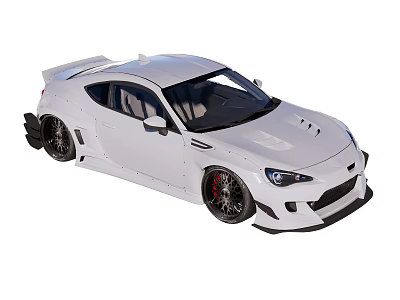 White Modified Sports Car With Rear Spoiler Body Kit And Sporty Wheels 3d model