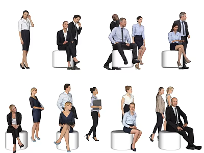 Group Of Business Professionals In Different Poses 3d model