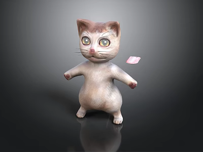 Cartoon Cat 3D Model Standing Pose With Extended Arms And Pink Paper On Black Background 3d model