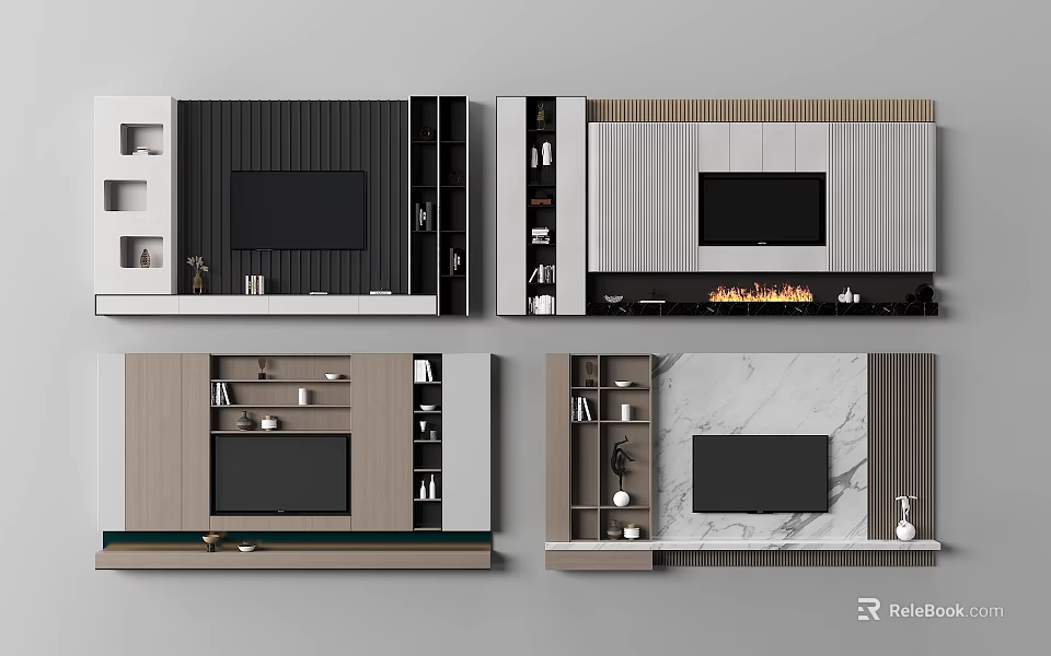 Modern TV Wall Unit Designs With Storage In Various Styles 3d model