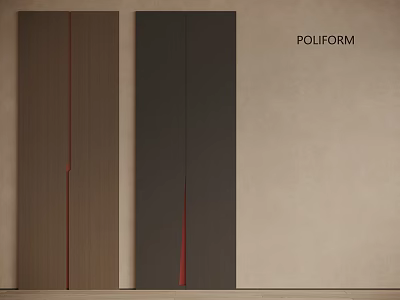 POLIFORM Modern Cabinet Doors In Brown And Dark Gray With Red Accent On Beige Wall 3d model