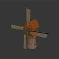 Traditional Vintage Windmill Architecture With Rustic Wooden Blades And Classic Design
