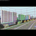 Modern Office Building With Glass Curtain Walls Greenery Urban Road And Cars