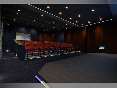 Modern Cinema Interior with Red Seats Large Screen and Ambient Lighting 3d model