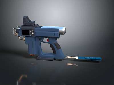 Blue Household Utility Tool Gun With Matching Blue Equipment Accessory 3d model