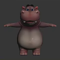 Cute Pink 3D Cartoon Hippo Character With Open Arms And White Belly