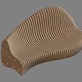 Striped Curved Wooden Bench With Ergonomic Design And Natural Wood Texture