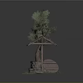 Rustic Stone Well Structure With Small Tree Roof And Surrounding Grass
