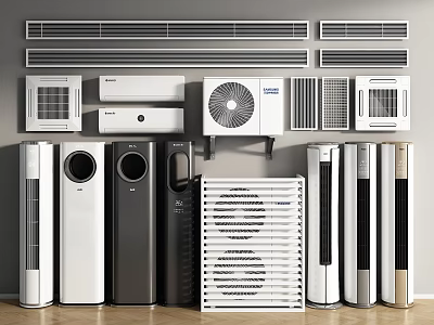 Air Conditioners And Fans With Wall Mounted Standing Window Floor Types 3d model