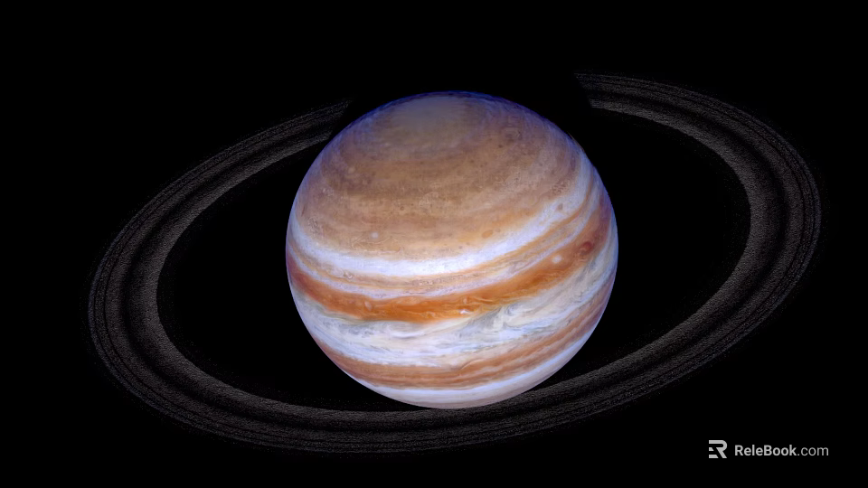Detailed View Of Jupiter With Visible Rings And Colorful Atmospheric Stripes 3d model 