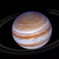 Detailed View Of Jupiter With Visible Rings And Colorful Atmospheric Stripes