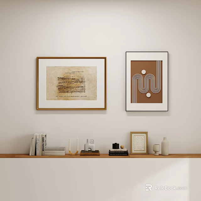 Minimalist Wall Art And Shelf Display With Decor Items 3d model