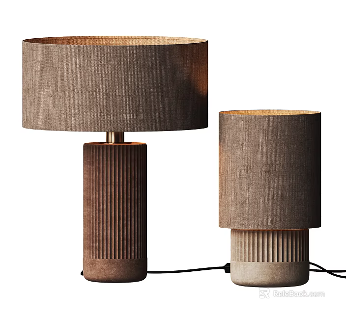 Modern Fabric Shade Table Lamps With Ribbed Base Design For Home Interior Decor 3d model 