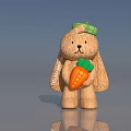Cute Wooden Rabbit Doll With Green Hat Holding Orange Carrot