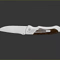Folding Knife With Silver Blade And Brown Silver Handle On Black Smooth Surface With Reflection