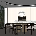 Modern Restaurant Interior Design With Large Windows Green Tree View Light Cabinets And Marble Countertop