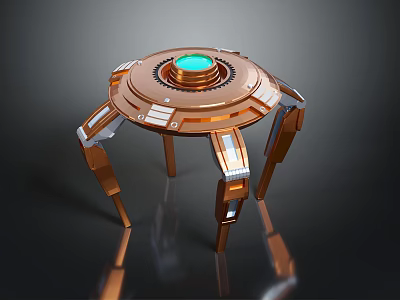 Futuristic Copper Mechanical Creature With Green Luminous Disk And Four Legs 3d model