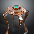 Futuristic Copper Mechanical Creature With Green Luminous Disk And Four Legs