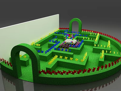 Colorful Circular Playground Equipment With Green Maze And Flower Decorations 3d model