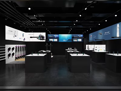 Modern Specialty Store Interior With Display Counters Digital Screens And Product Displays 3d model