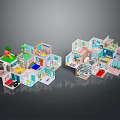Colorful 3D Miniature House Models With Multiple Rooms And Detailed Interior Furniture
