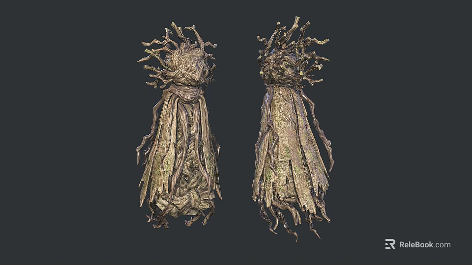 Two Rustic Decorative Objects With Dried Plant Vines And Natural Textures 3d model 