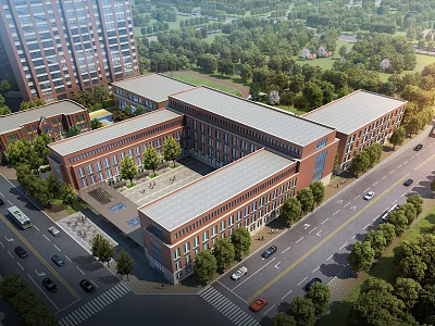 Aerial View Of Modern School Buildings With Roads And Greenery 3d model