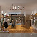 JINXU Clothing Store Interior With Mannequins Display Racks Wooden Shelves And Pendant Lights