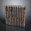Vintage Radiator Featuring Multiple Fins Peeling Silver Red Paint Retro Reflective Surface on Dark Background