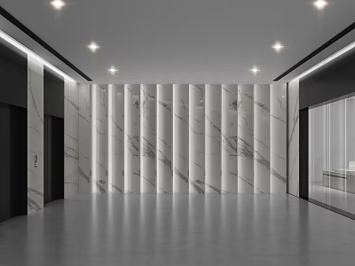 Modern Elevator Hallway With Marble Wall Panels Recessed Ceiling Lights And Polished Floor 3d model