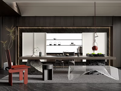 Modern Tea Room Interior With Table Chairs And Decor 3d model