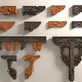 Traditional Wooden Decorative Components With Carved Patterns In Various Shapes For Architecture