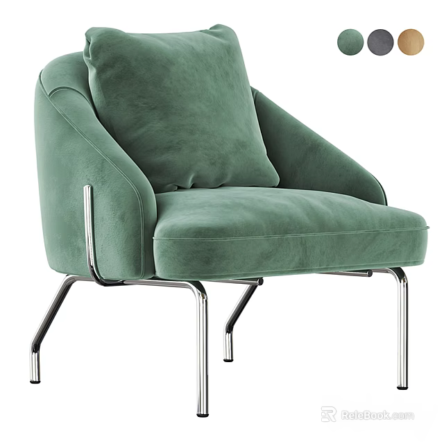Comfortable Green Velvet Accent Chair With Plush Cushion And Modern Metal Legs 3d model 