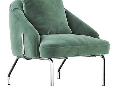 Comfortable Green Velvet Accent Chair With Plush Cushion And Modern Metal Legs 3d model