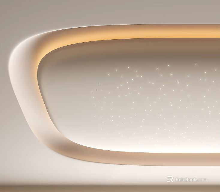 Modern Ceiling Design With Curved Edge And Starry Recessed Lighting For Contemporary Space 3d model 