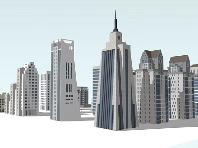 Modern Urban Skyscrapers And Tall Buildings With Spire And Diverse Architectural Designs 3d model