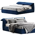 Modern Blue Double Bed With Gray Pillows White Sheets And Gray Blanket 3d model