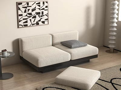Modern Living Room Interior With Beige Sofa Decorative Painting Ottoman And Floor Lamp 3d model