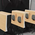 Three Light Wood Table And Chair Sets Each With Two Black Connectors 3d model