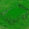 Ancient Ruins Landscape With Square Structure Green Moss On Sandy Ground And Remaining Walls