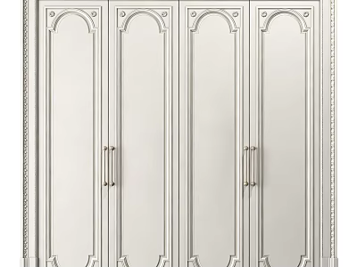 Elegant Off White European Four Door Wardrobe With Exquisite Carved Details For Bedroom Storage 3d model