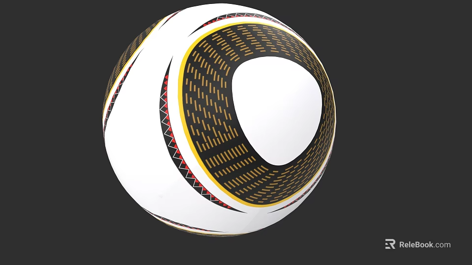 White Soccer Ball With Black Yellow Red Geometric Patterns And Textured Design 3d model 