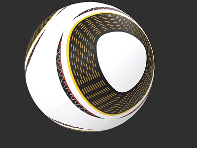 White Soccer Ball With Black Yellow Red Geometric Patterns And Textured Design 3d model