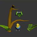 Colorful 3D Animated Bird Characters Perched on Tree Branch With Green Leaves