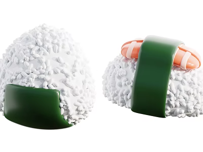 Tasty Fresh Sushi Balls With White Rice Green Nori And Salmon Filling 3d model