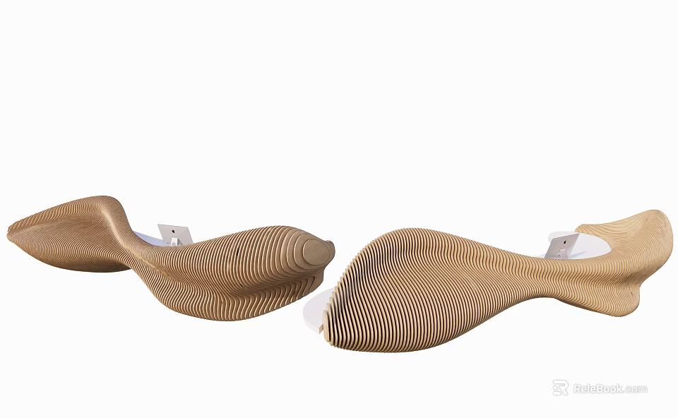 Modern Stylish Reception Desk With Curved Design And Wooden Texture For Office Interior 3d model 