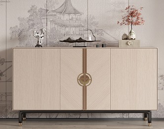 New Chinese Style Side Cabinet Entrance Cabinet Entrance Cabinet End View Cabinet Sideboard 3d model