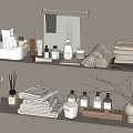 Organic Bath Essentials With Soft Towels Natural Skincare Bottles And Aromatherapy On Bathroom Shelves