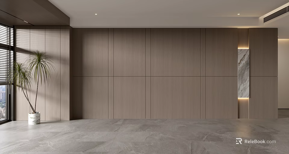 Modern Sofa Background Wall Interior Design With Wooden Panels And Minimalist Decor 3d model 